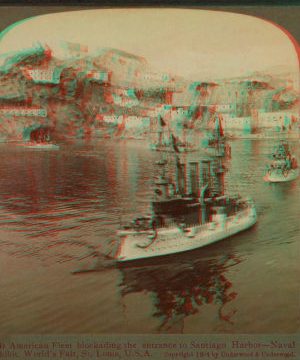 American Fleet blockading the entrance to Santiago Harbor-Naval Exhibit. 1903-1905