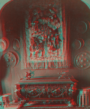 Interior of the McGraw-Fiske Mansion, Ithaca, N.Y. Carved wedding chest in Drawing room. (W. H. Miller, architect) [1879?-1883?]