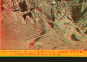 Placer Mining in Columbia Gulch, general views of the Columbia Claim, Tuolumne County. 1863-1868