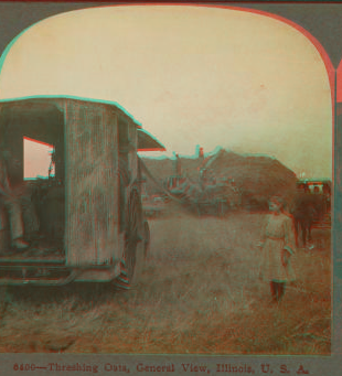 Threshing oats, general view, Illinois, U.S.A. 1870?-1895?