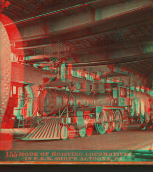 Mode of hoising locomotives, in P. R. R. shops, Altoona, Pa. 1870?-1880?