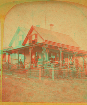 [Group on the porch of a cottage.] 1859?-1885?