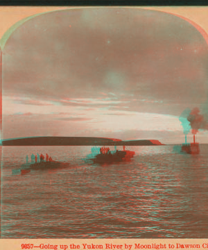 Going up the Yukon River by moonlight to Dawson City, Alaska. c1898 1898-1900