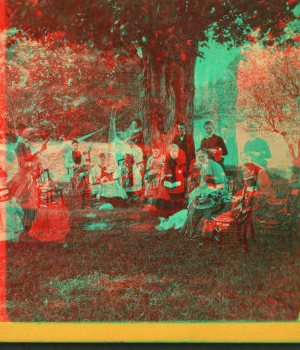 [Group of people relaxing outdoors, East Jaffrey, N.H.] 1869?-1880?