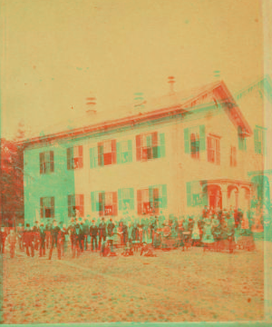 [Students gathered in front of Dedham high school.] 1859?-1885?