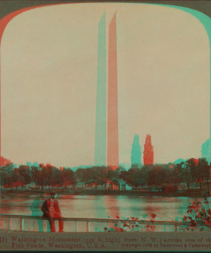 Washington Monument (555 ft. high) from N.W.) across one of the Fish Ponds, Washington, U.S.A.. 1902 1859?-1905?