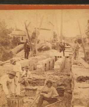 Sudbury River Conduit, B.W.W., div. 4, sec. 15, Sept. 13, 1876. View showing interior structure of Charles River Bridge over arches "F" & "G". 1876 1876?-1878?