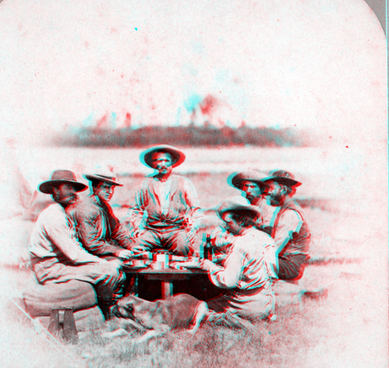 Camp scene. Wagon boss and teamsters, U.S. Geological Survey. 1870.