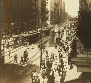 One of the busiest streets in the world - State Street, Chicago, Ill. (18 miles long). North from Madison Street. 1865?-1915?