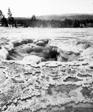 Yellowstone National Park, Hot Springs and Geysers. Crater of the Grand Geyser. Nearly opposite the Castle and so named from the great force and power it displays in its eruptions, varying from 150 to 250 feet in height.