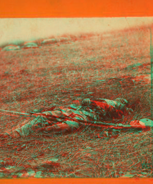 The horrors of war. [Dead Union soldier at Gettysburg.] 1880?-1891? 1861-1865 one view copyright 1904