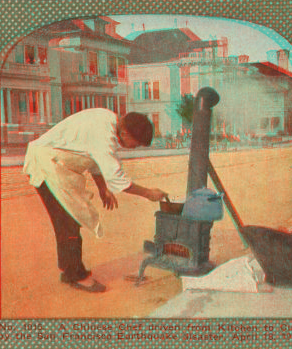 A Chinese Chef driven from kitchen to curb by the San Francisco Earthquake disaster, April 18, 1906. 1906