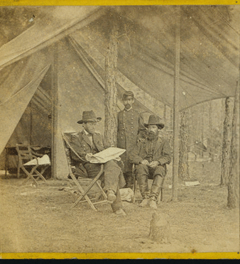 Lieut. Gen. Grant and chief of staff, Gen. Rawlins, at his head quarters, at Cold Harbor, Va.  Taken June,  14th 1864.