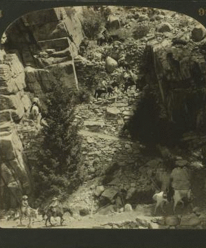 Going up the "Zigzags" on the steep trail to the top of the Nevada Falls, Yosemite Valley, California, U.S.A. 1901-1905