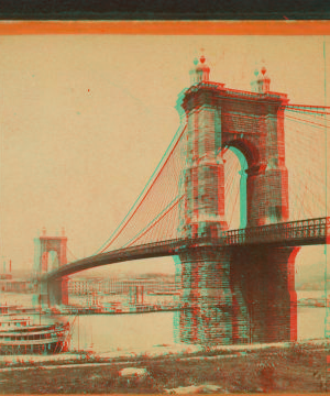 The Cincinnati and Covington suspension bridge (general view, west side). 1865?-1895?