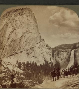 Nevada Falls (605 ft. high) and Cap of Liberty (1,800 ft. high), from Trail, looking East, Yosemite Valley, Cal. 1893-1904