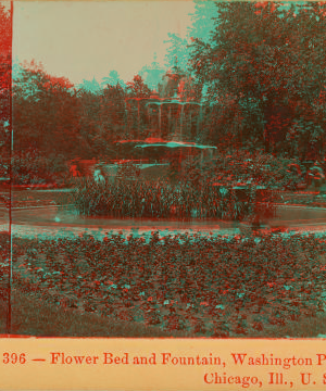 Flower bed and fountain, Washington Park, Chicago, Ill. U.S.A. 1865?-1900?