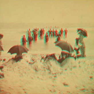 [View of people on the beach, Old Orchard Beach, Maine.] 1869?-1880?