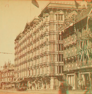 The Palace Hotel, from Market Street, San Francisco. 1868?-1876? After 1873