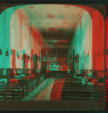 Interior of the Old Spanish Mission, Santa Barbara, California. 1870?-1906 1906