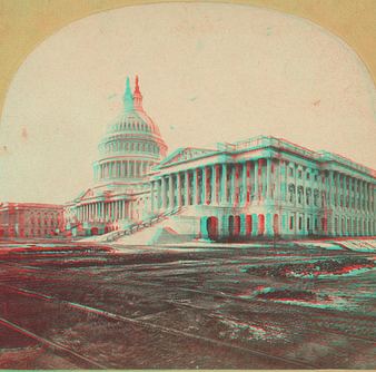 Exterior view of the east side of the United States Capitol building, 1868