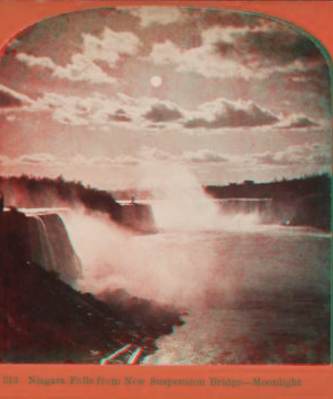 Niagara Falls from new suspension bridge, moonlight. 1869?-1880?