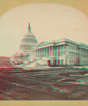 Exterior view of the east side of the United States Capitol building, 1868