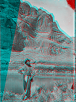 Glen Canyon. John F. Steward with his gun, pick and shoulder bag (map case?) and wearing the usual wide brim felt hat. Old nos. 307, 404, 414, 609.