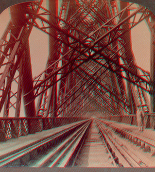 Looking through the Great Forth Bridge (8,300 feet long), Scotland