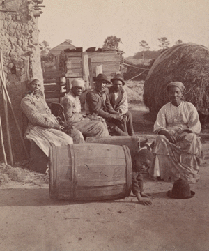 Little Bo Peep. [Group of men and women seated outside, child peeking out of a barrel in the foreground.] 1868?-1900?