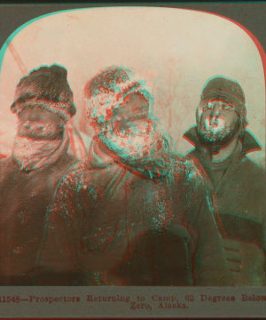 Prospectors returning to camp. 62 degrees below zero, Alaska. 1898-1900