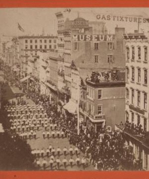 Grand Procession, April 10th 1871, in commemoration of the Treaty of Peace betwen Germany and France. April 10, 1871 1859-1899