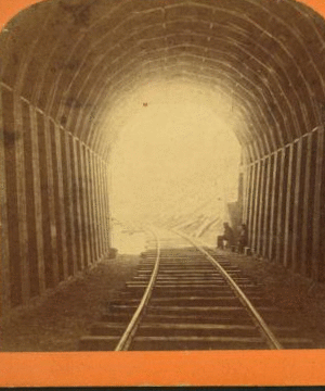 Looking out of the tunnel at Livermore Pass, Alameda County, Western Pacific Railroad. 1868?-1875?