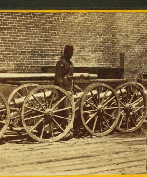 Captured brass Howitzer guns at the Rocketts, Richmond, Va. 1861-1865