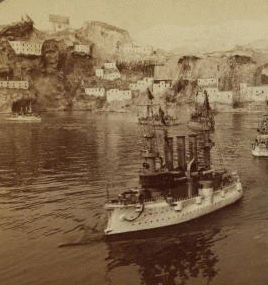 American Fleet blockading the entrance to Santiago Harbor-Naval Exhibit. 1903-1905