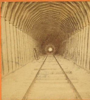 The Summit Tunnel, 1,200 feet long, Livermore Pass, Alameda Co. looking through, Western Pacific Railroad. 1868?-1875?