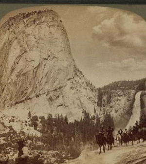 Nevada Falls (605 ft. high) and Cap of Liberty (1,800 ft. high), from Trail, looking East, Yosemite Valley, Cal. 1893-1904